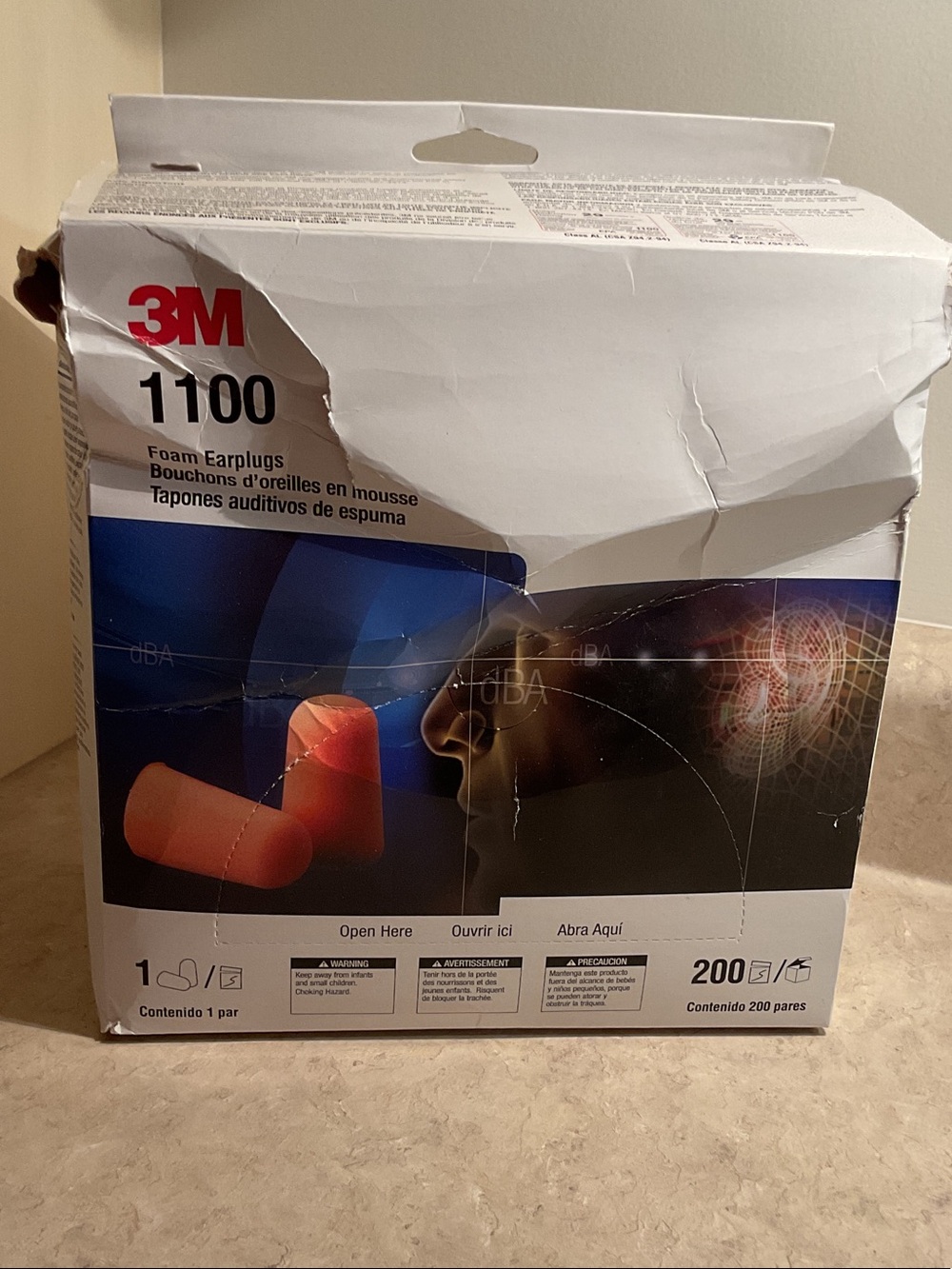 3M 1100 Foam Earplugs - Bright Orange. Full box